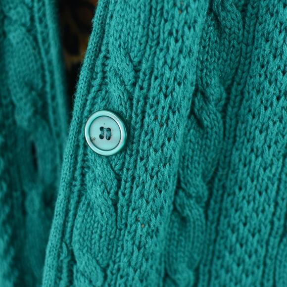 Karen Scott Vintage 80s Green Chunky Knit Long Length Cardigan Women's Large - Picture 7 of 10